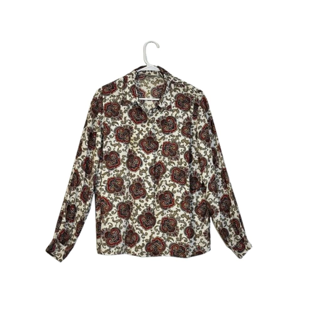 Vintage Liz Claiborne Paisley Equestrian Shirt Womens Large 14 90s Long Sleeve